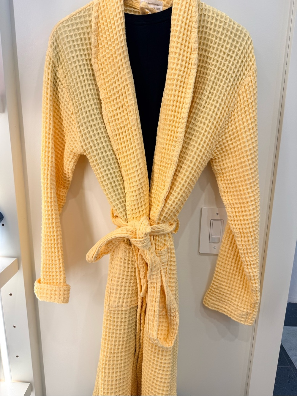 One Wednesday Yellow Waffle Robe with Black Trim